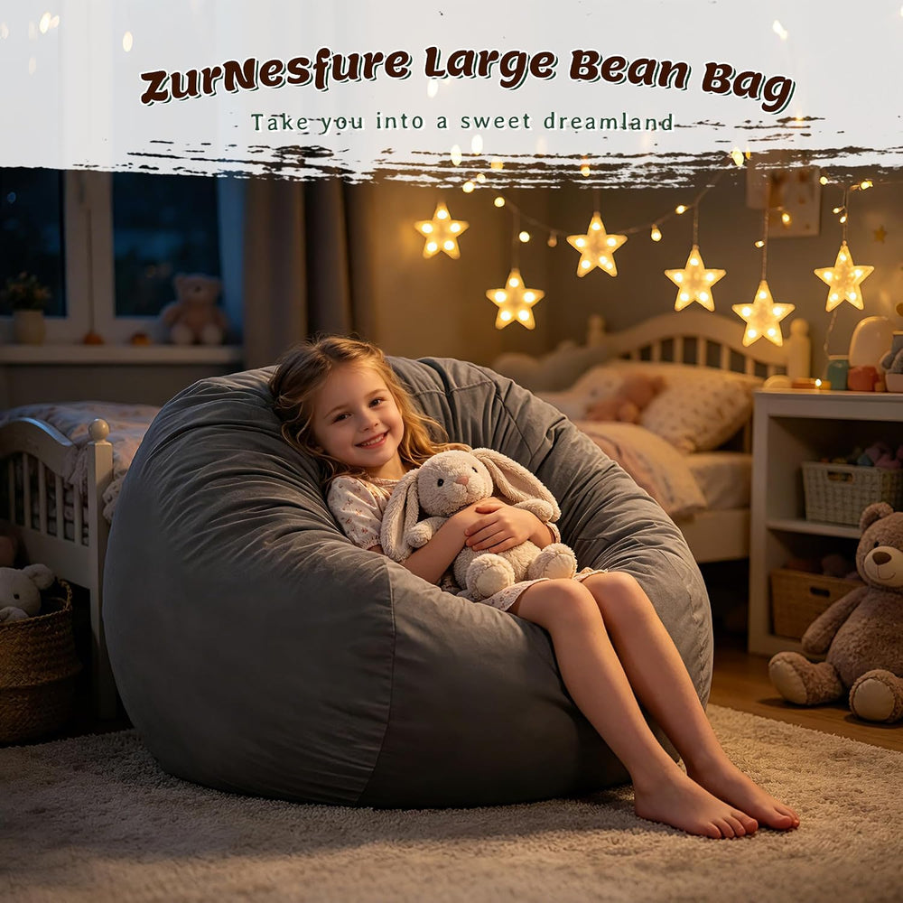 ZurNesfure Bean Bag Chairs for Adults 3FT with Memory Foam Grey, Medium | Gia...