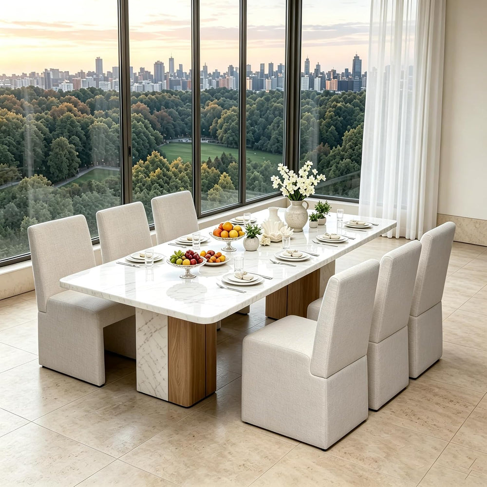 RNKSFX Beige Upholstered Dining Chairs Set of 6, Kitchen & Dining Room Ch...
