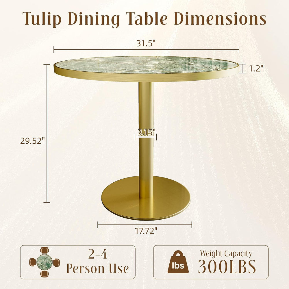 31.5" Round Tulip Table for 2-4, 1.2" Thick Emerald Forest Sintered...