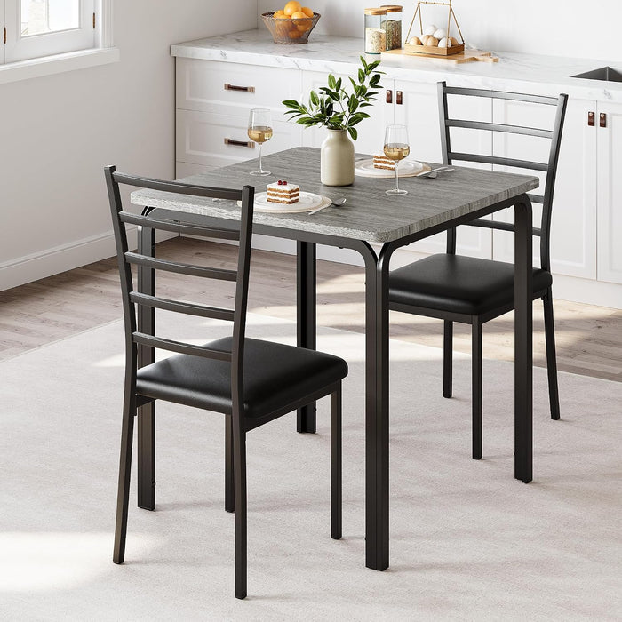 GarveeHome 3-Piece Kitchen Dining Room Table Chair Set for Small Space, Indoor Modern Dinette Set for 2, Square Dinner Table Set for Dinette (Grey, Dining Table with 2 Chairs)