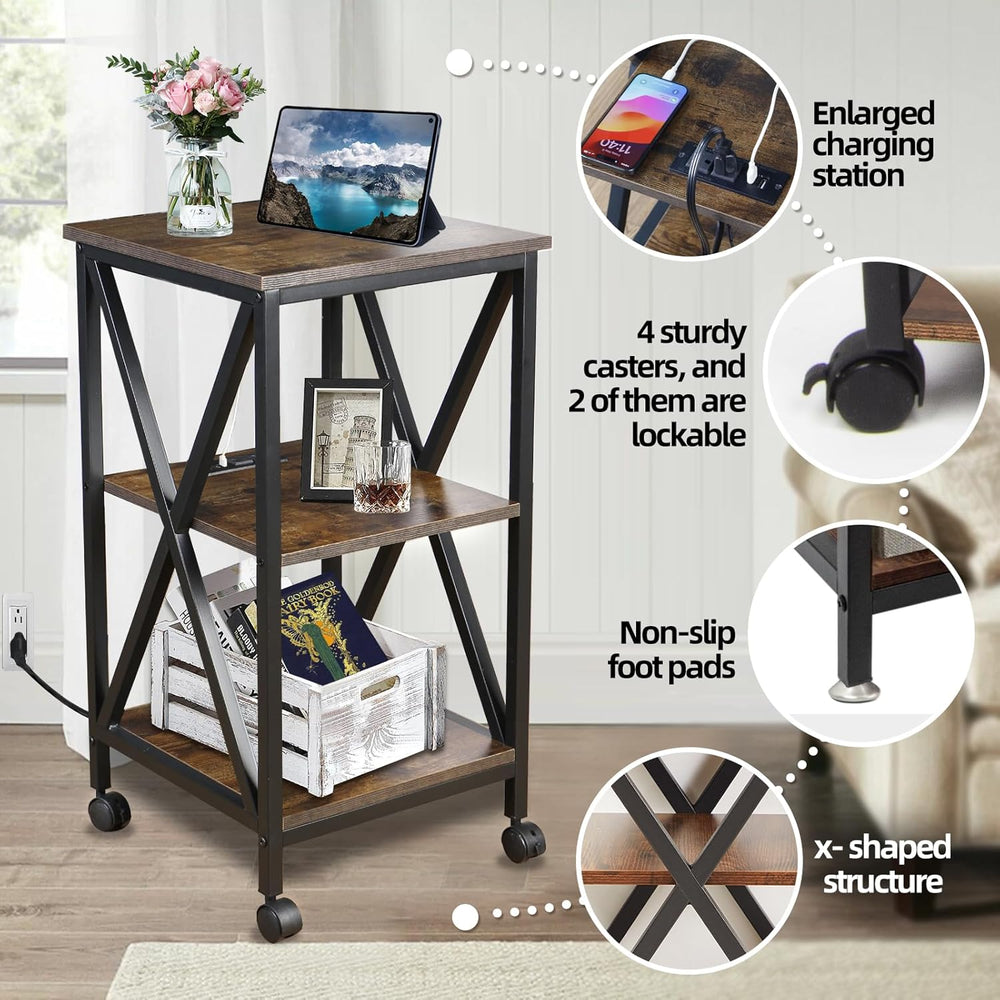 Square End Table with Charging Station, 3-Tier End Table Living Room, 16"...