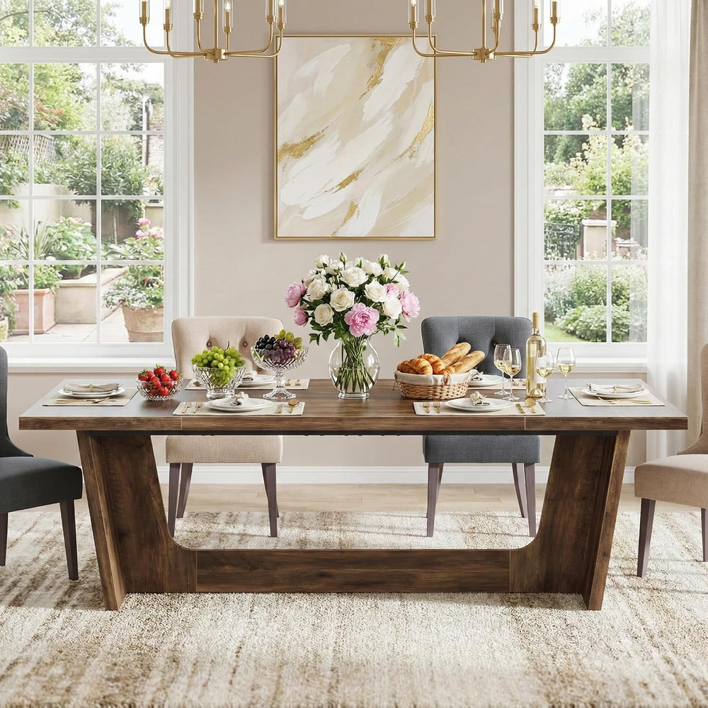 Lailang 71 Inch Dining Table, Rectangular Kitchen Tables, Pedestal Dinner Tab...
