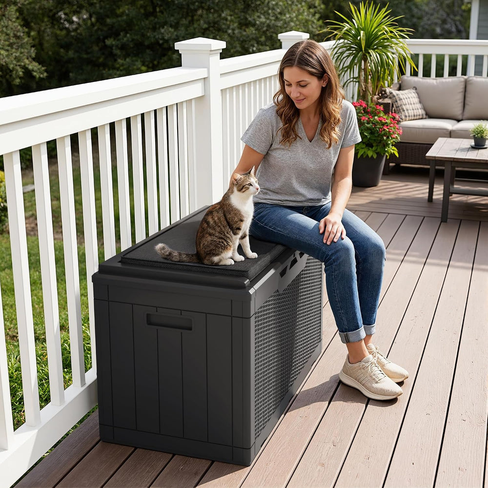 Greesum 100 Gallon Resin Deck Box Large Outdoor Storage Boxes with Cushions f...