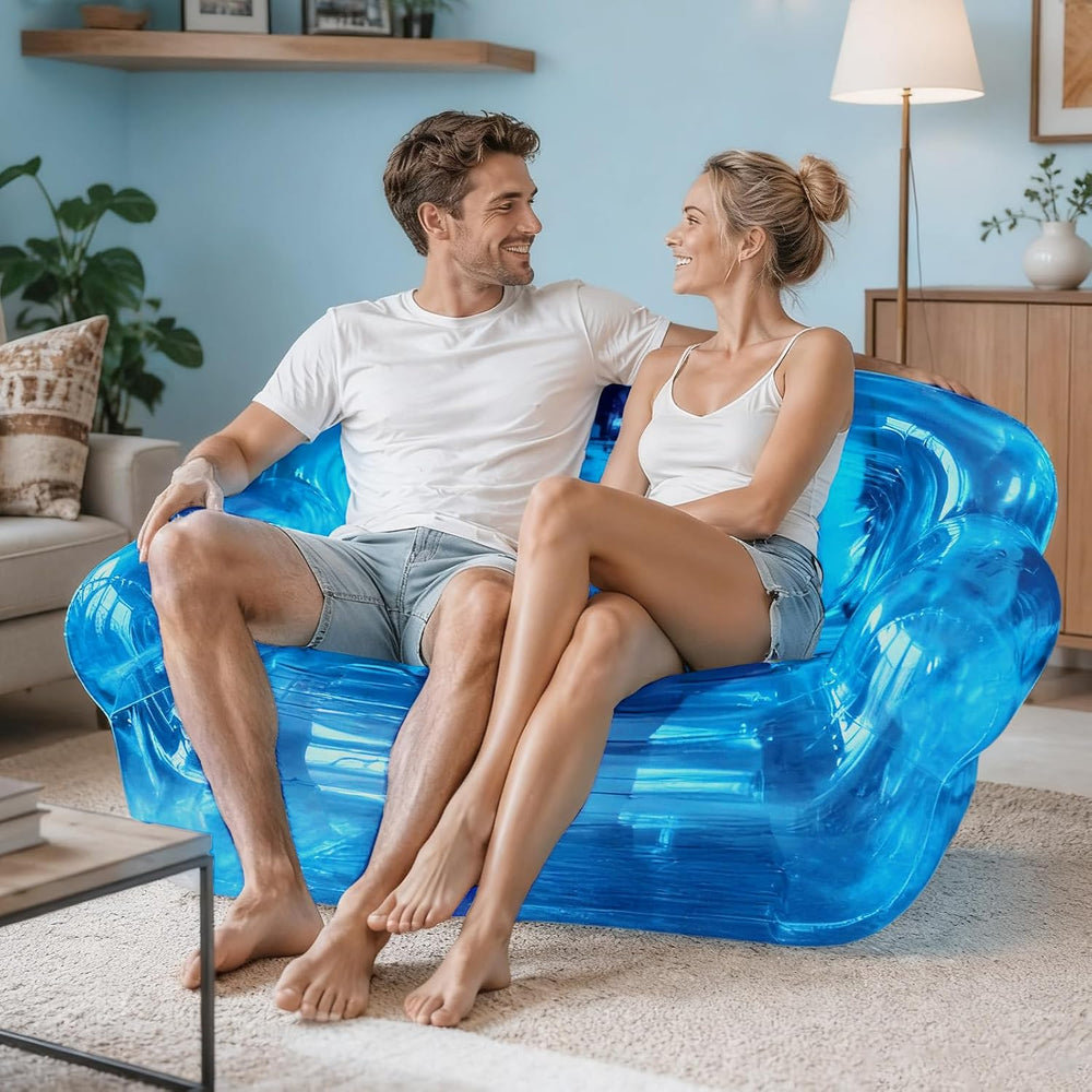 Double Seat Inflatable Couch Blow Up Couch for Camping, Outdoor Transparent I...