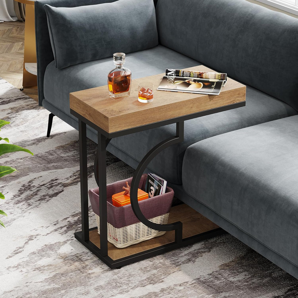 Tribesigns Narrow Side Table for Couch, C Shaped End Table with Metal Frame, ...