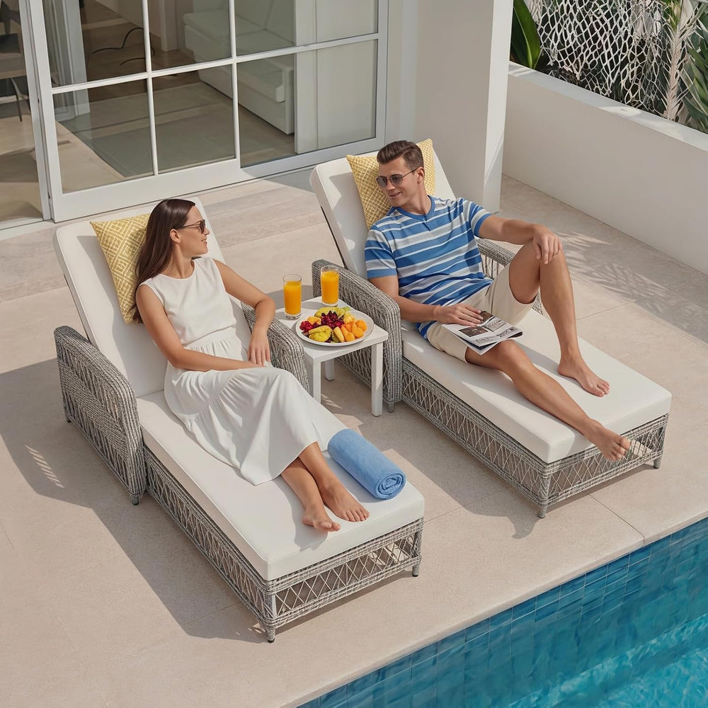 Wicker Chaise Lounge Set of 2, Outdoor Patio Lounge Chair with Adjustable Bac...