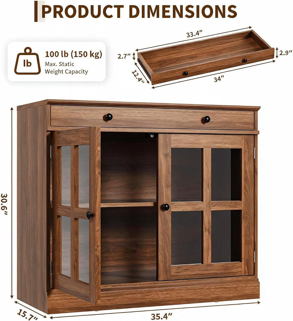 Garvee Sideboard Buffet Cabinet with Glass Doors and Adjustable Shelves
