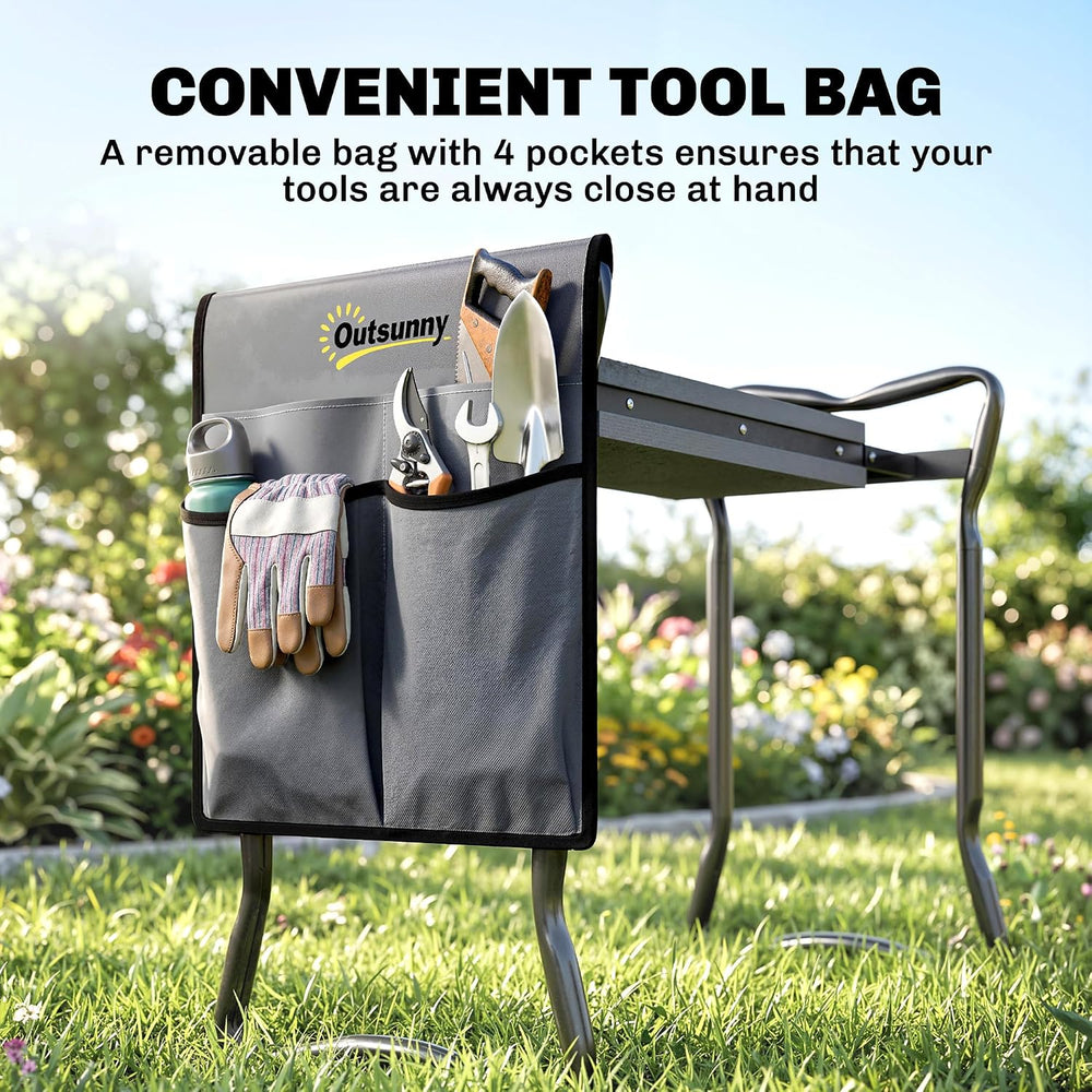 Outsunny Garden Kneeler and Seat with Tool Pouch, Gray
