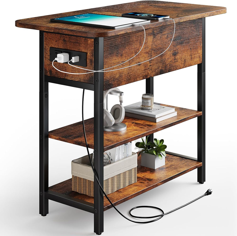 Yoobure End Table with Charging Station, Flip Top Side Table with USB Ports a...