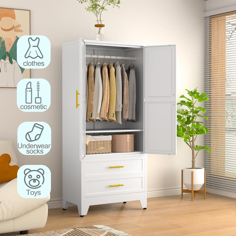 erosoei Metal Armoire Wardrobe Closet, 71 "Metal Clothing Storage Cabine...
