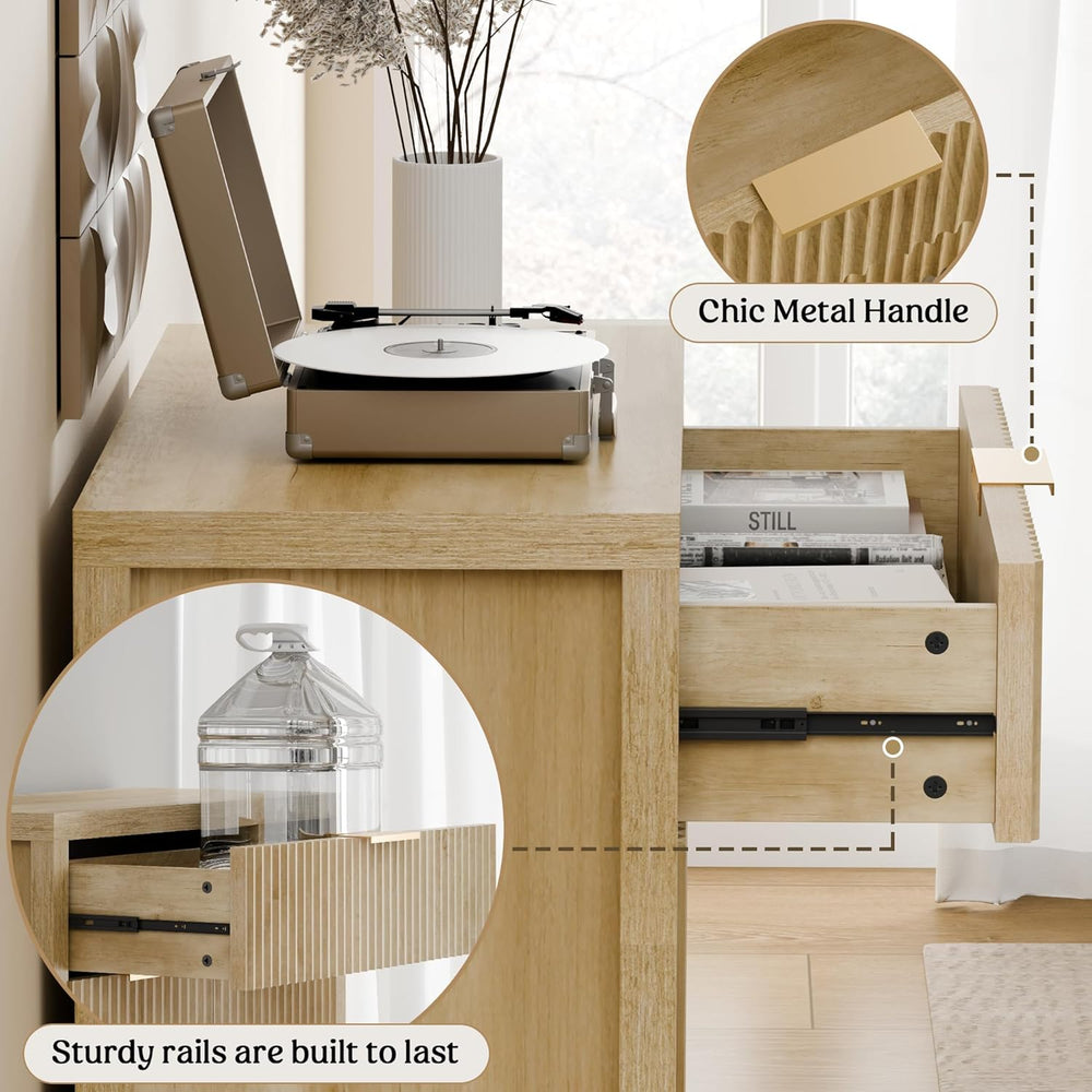 Lulive Fluted Buffet Cabinet with Storage Sideboard Cabinet Adjustable Shelve...