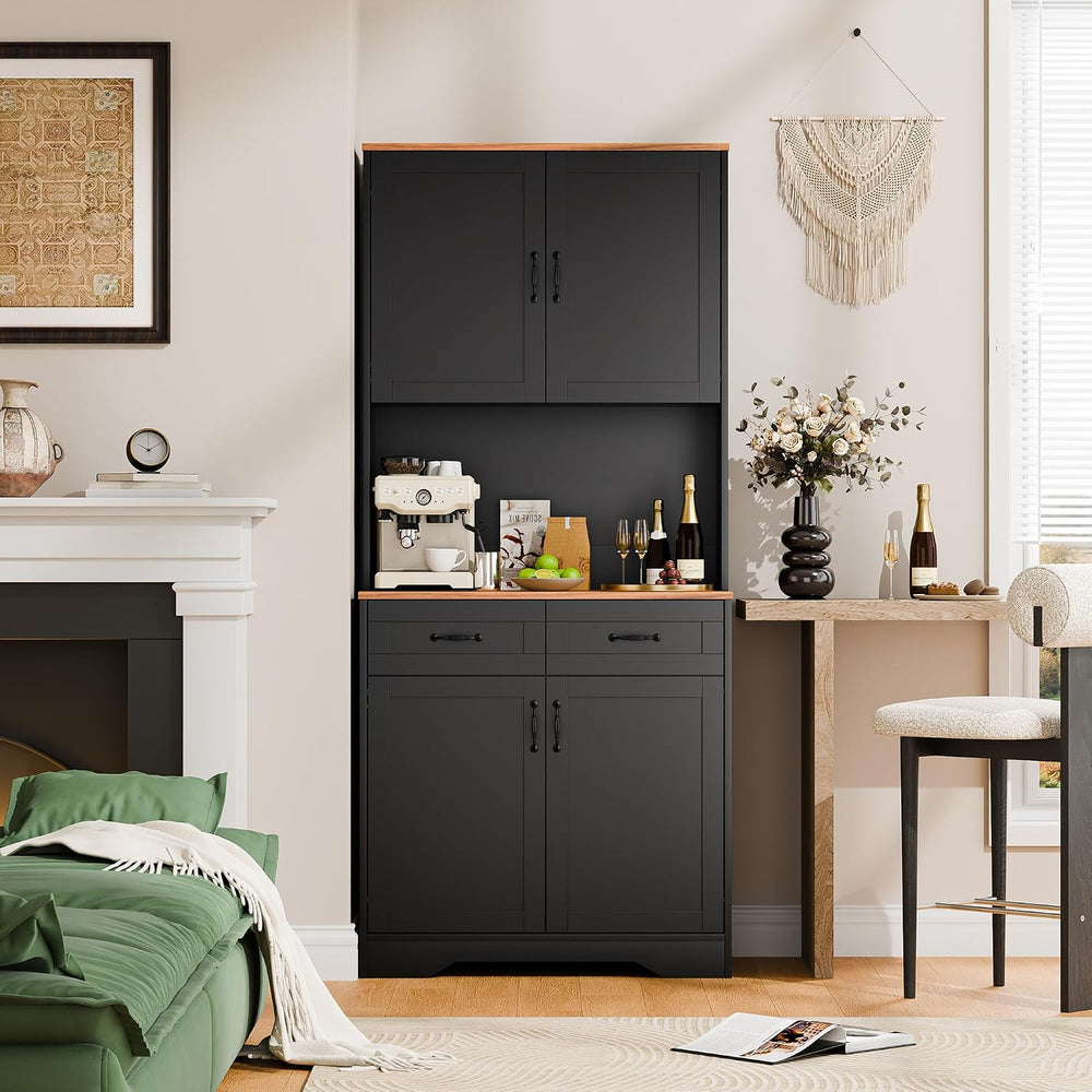 Cozy Castle Pantry Cabinet, Farmhouse Kitchen Hutch Cabinet with Storage Draw...
