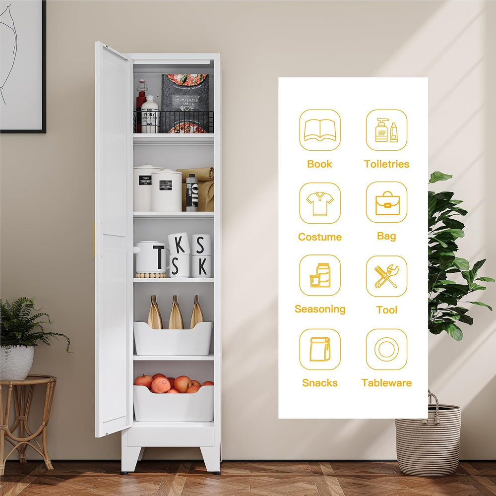 YAUWOH White Narrow Metal Storage Cabinet, Tall Freestanding Cabinet with 4 A...