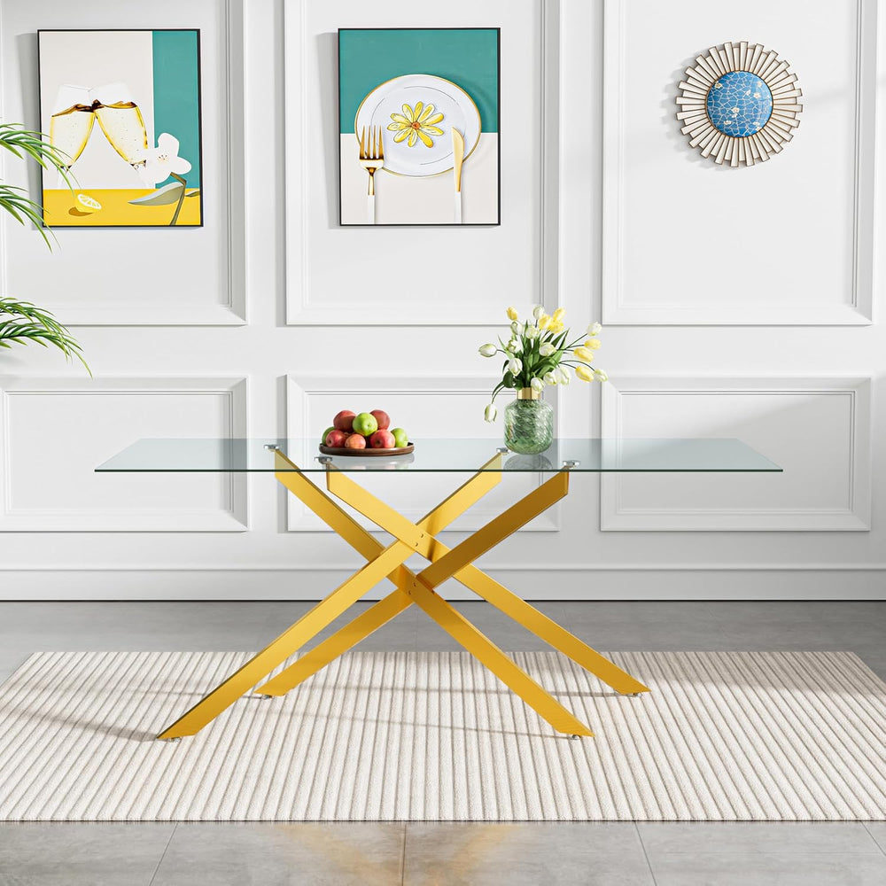 SSLine 61" Glass Dining Table Set for 6,Modern 7 Pieces Kitchen Table an...