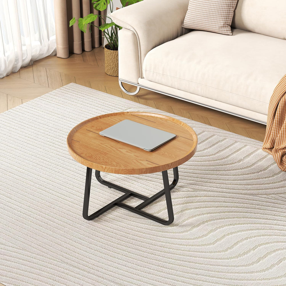 Round Nesting Coffee Table Set of 2, Tea Table for Small Spaces, Circle Wood ...