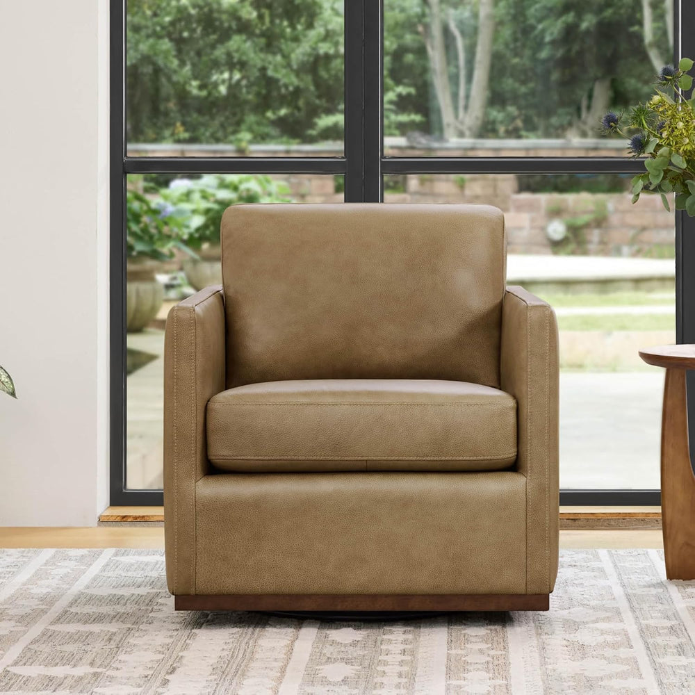 CHITA Genuine Leather Swivel Accent Chair, FSC Certified Mid Century Modern A...