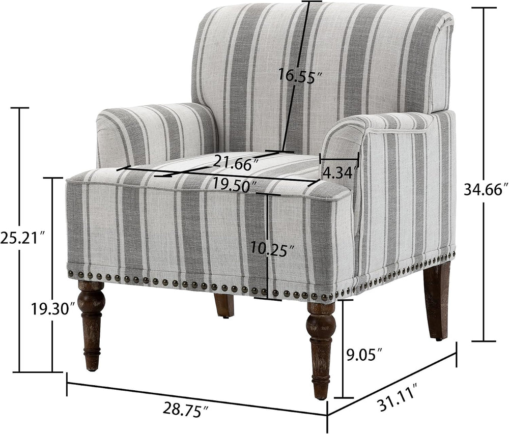 Stripe Accent Chair, Fabric Upholstered Armchair, Gray