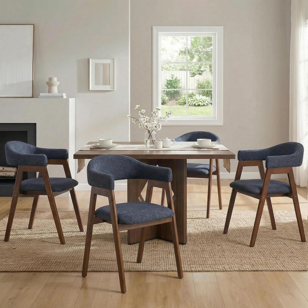 VKNOW Wooden Dining Chairs Set of 4, Modern Fabric Upholstered Kitchen Armcha...