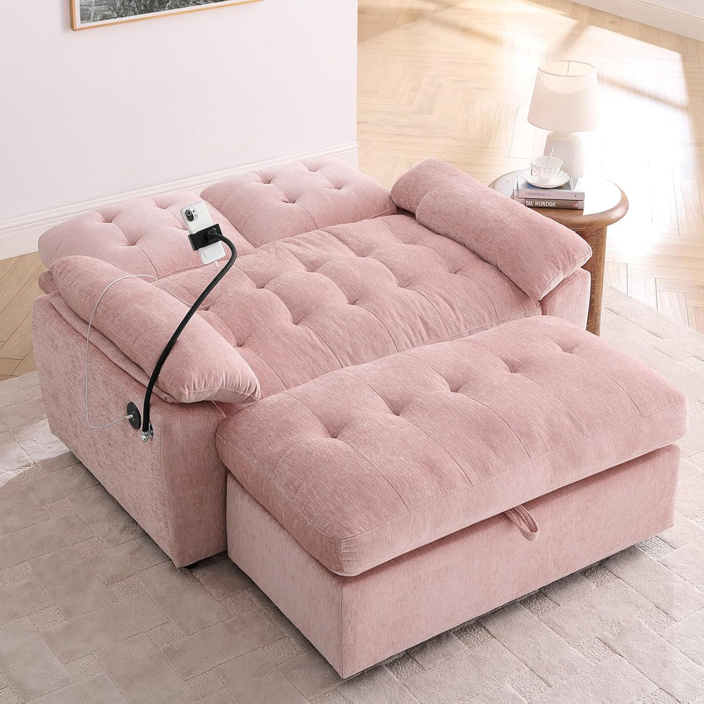 Chaise Lounge Chair Indoor with Storage Ottoman, Comfy Chenille Tufted Lovese...