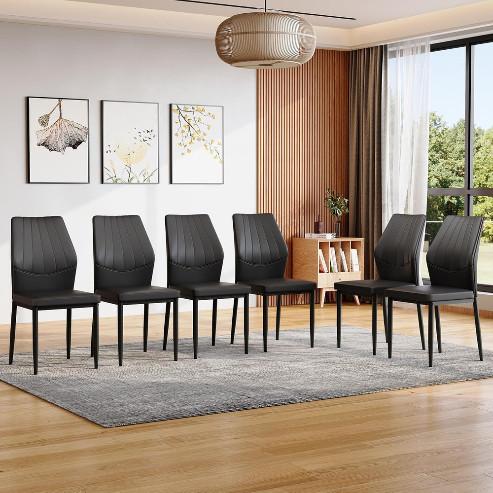 Black Dining Chairs Set of 6, Modern PU Leather Kitchen Chairs with Soft Cush...