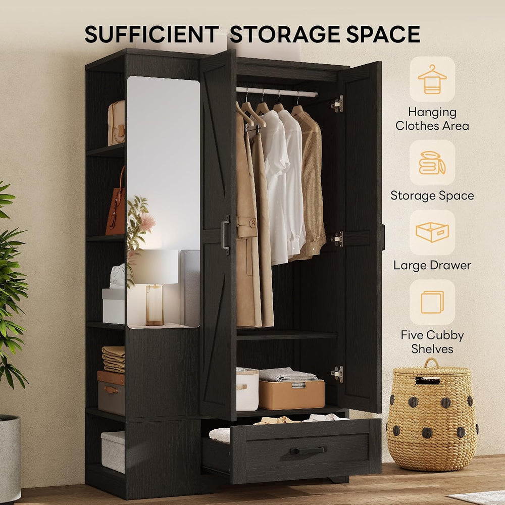 LIKIMIO Armoire Wardrobe Closet 70 Inches, Large Storage with Mirror, 2 Doors...