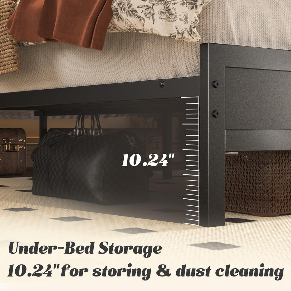 Queen Bed Frame with Headboard & Footboard, Bed Frame with Built-in Charg...