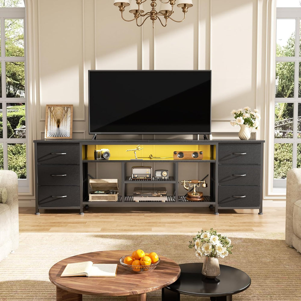 Furologee LED TV Stand for 65, 70 Inch TV, 63 Inch Entertainment Center with ...