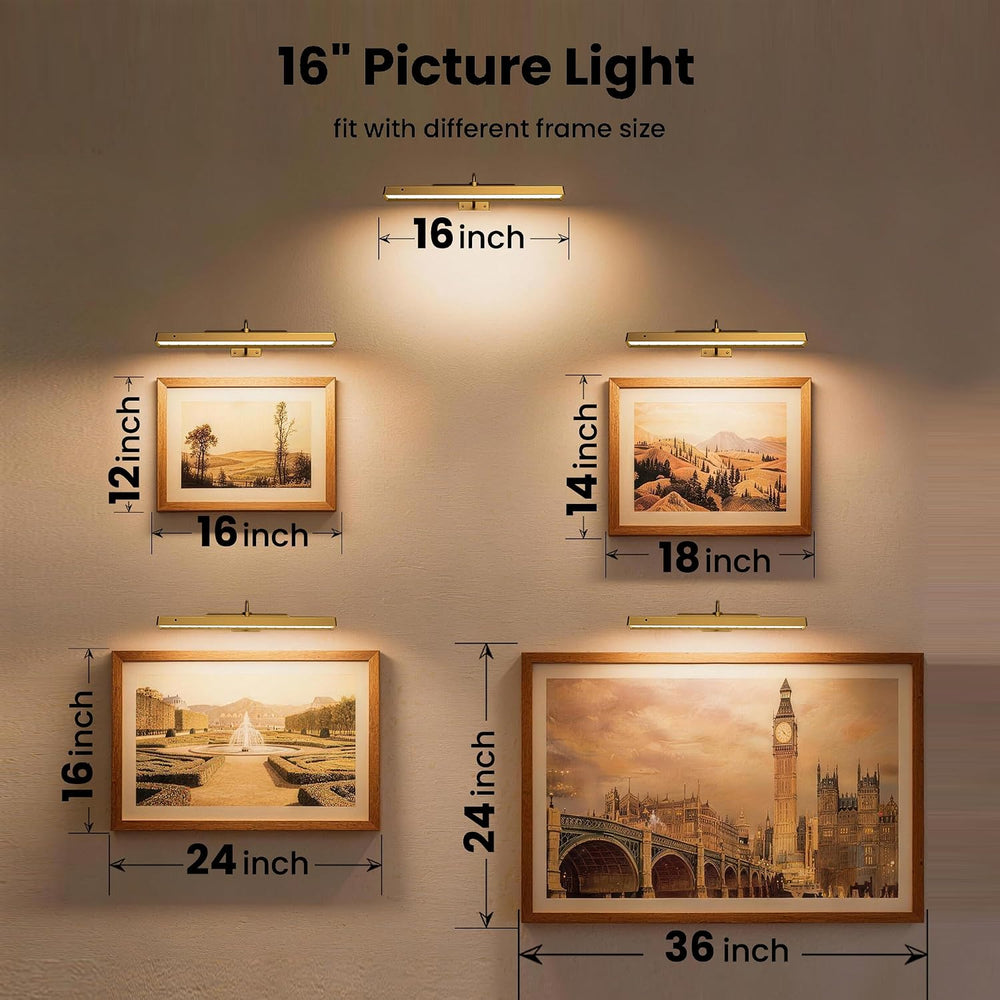 Wireless Picture Light Battery Operated, 16in Picture Light for Wal, 2Pack Re...