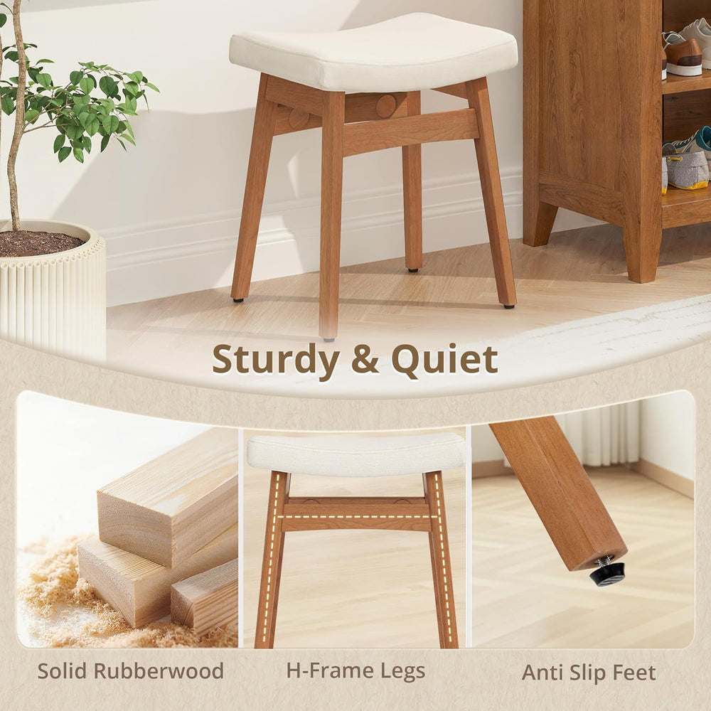 LUE BONA Vanity Saddle Stool with Wood Legs, 17.3" H Compact Makeup Stoo...