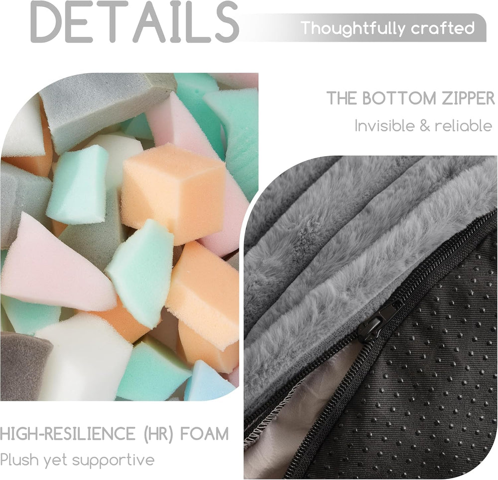 HIGOGOGO Round Stuffed Pouf Ottoman, Stripe Faux Fur Poufs with Foam Chunk Fi...