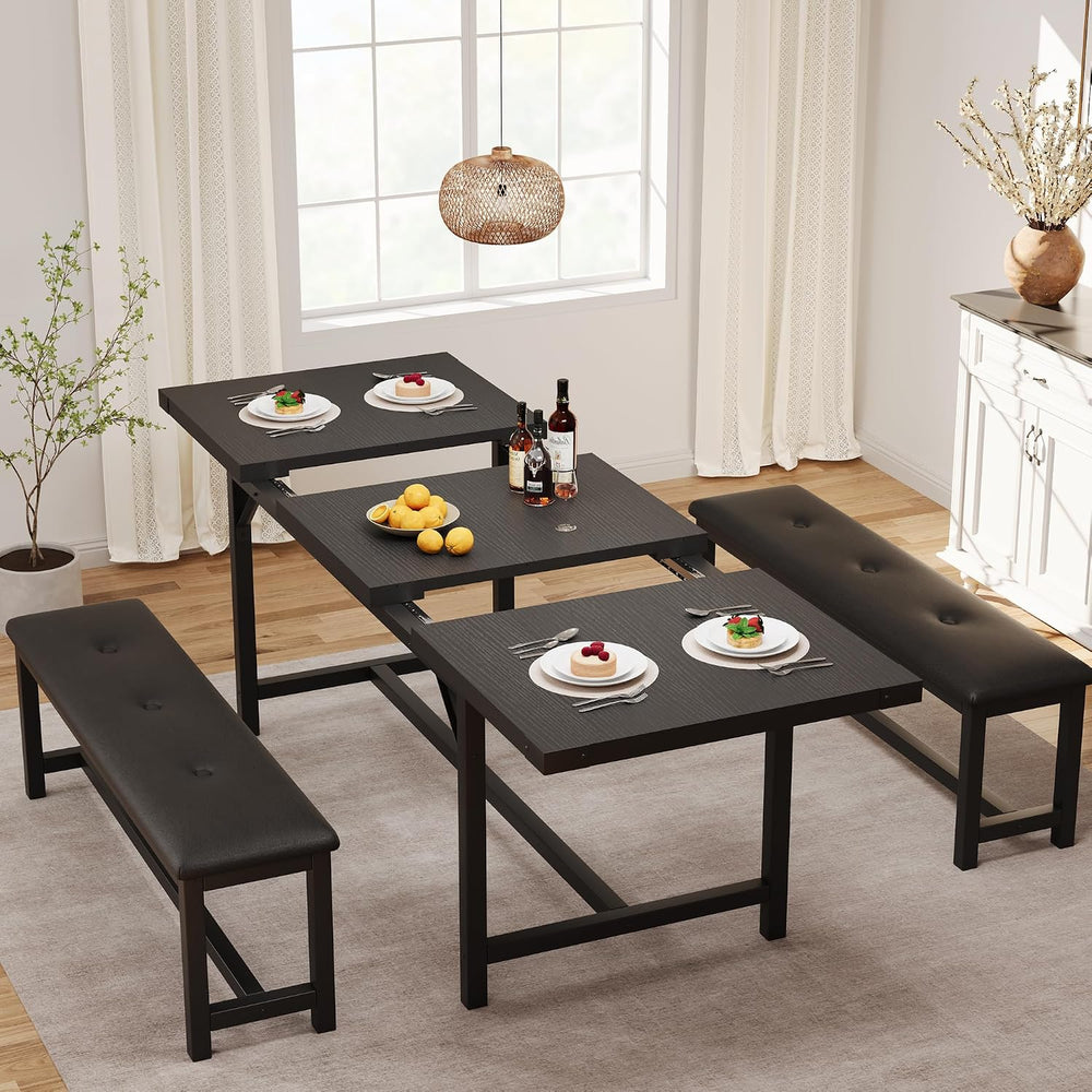 IDEALHOUSE 3 Piece Dining Table Set for 4-6, 63" Extendable Thick Metal ...