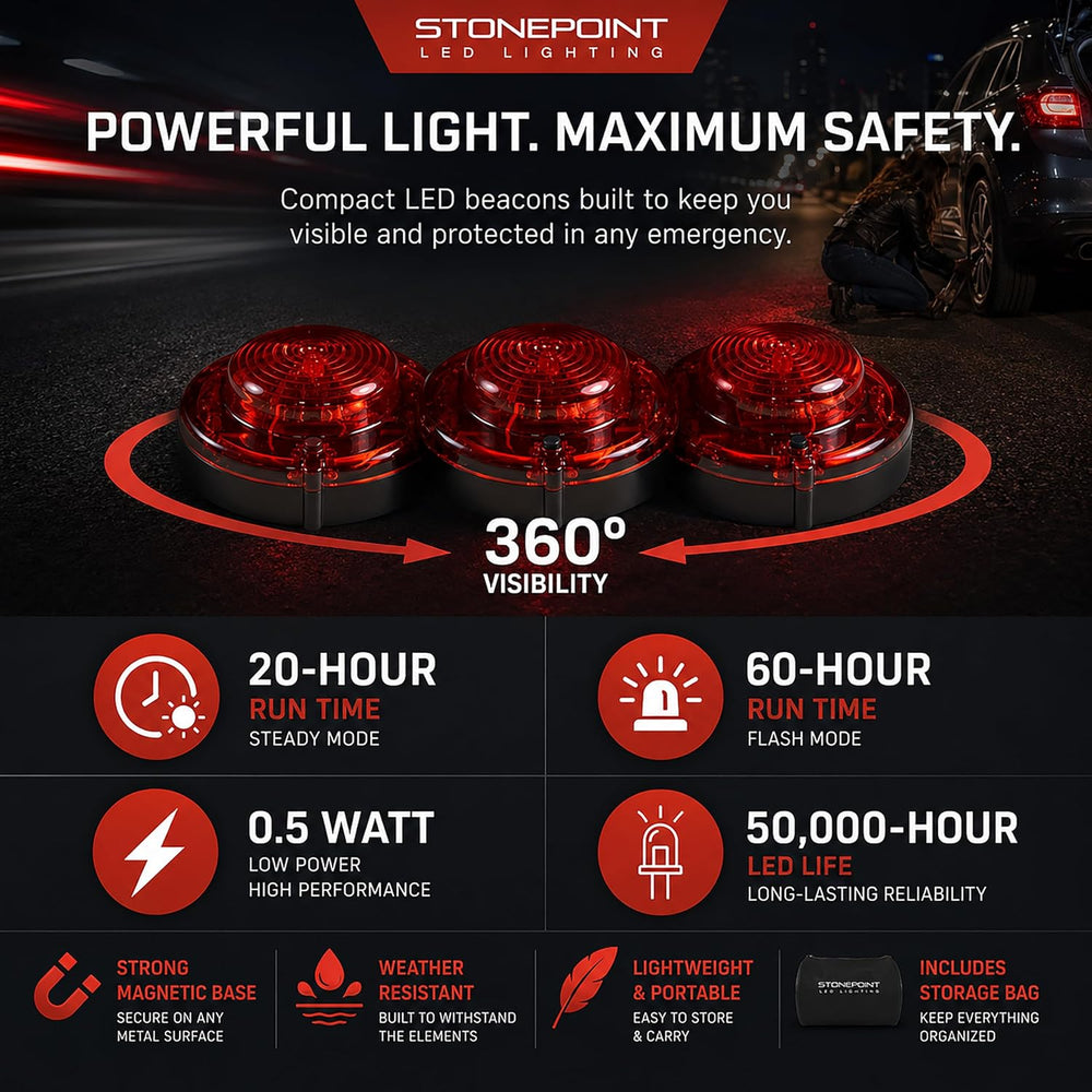 LED Emergency Road Flare Kit Set of 3
