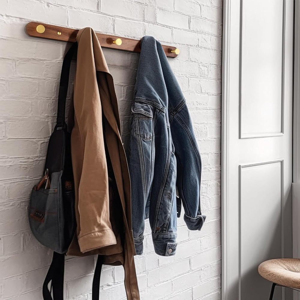 Wall Mounted Coat Rack, Metal Wood, with 5 Hooks