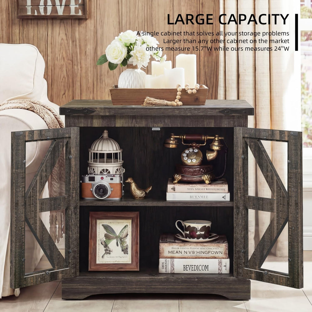 Farmhouse End Table, 24" Large End Tables with Storage, Rustic Square So...