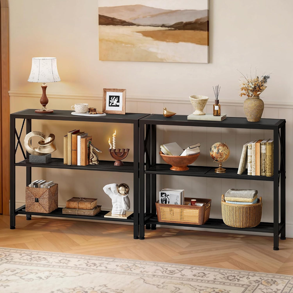 Hoctieon Set of 2 Industrial Console Table, 3 Tier Entryway Table, Metal Fram...