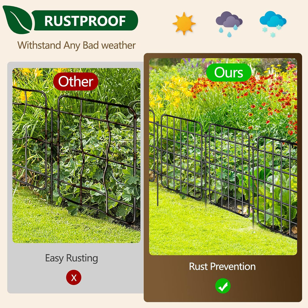 30ft x 17in Garden Fence Animal Barrier, 28 Panels No Dig Fence Border, Rustp...