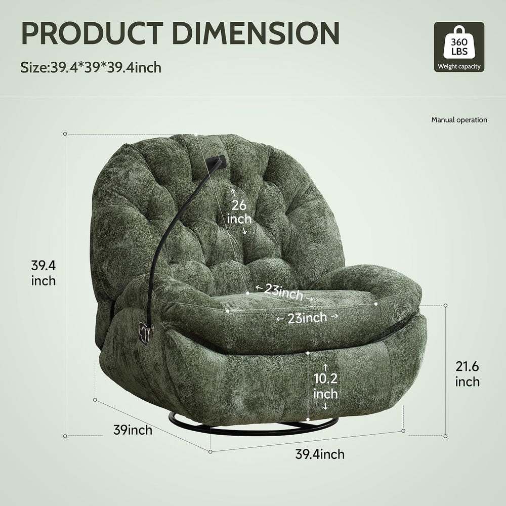 Swivel Rocker Recliner, Oversized Rocking Chair with Phone Holder