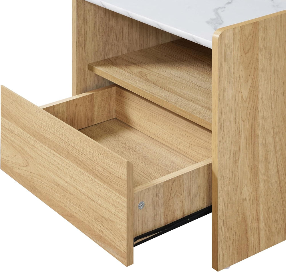 LuxenHome Nightstand with Drawer and Shelf, 18.8'' Wood Japandi Moder...