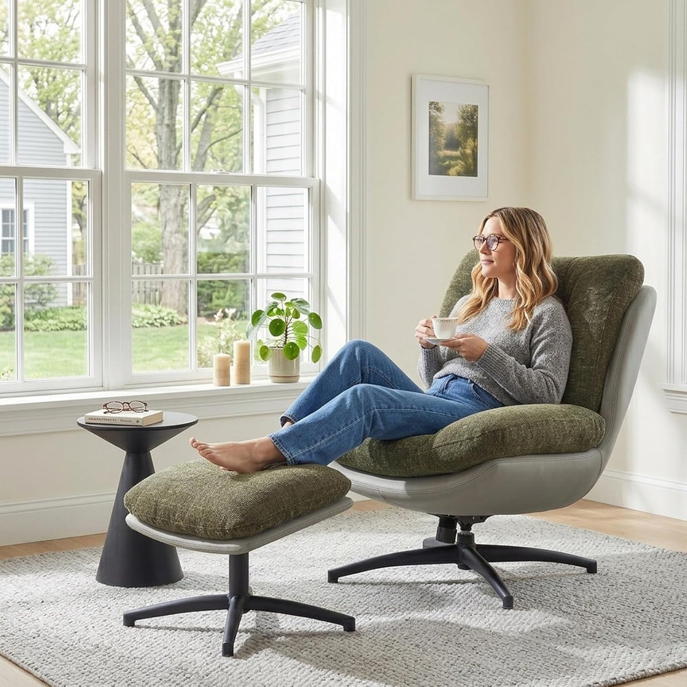 Chenille Rocking Swivel Accent Chair Set of 2 with Ottoman, 360° Oversized Me...