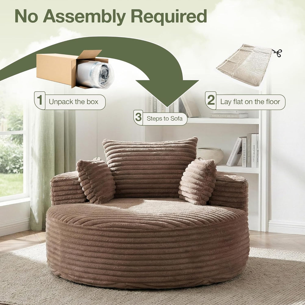 55''Oversized Round Chair Lounge Chaise Indoor, Modern Upholstered Co...