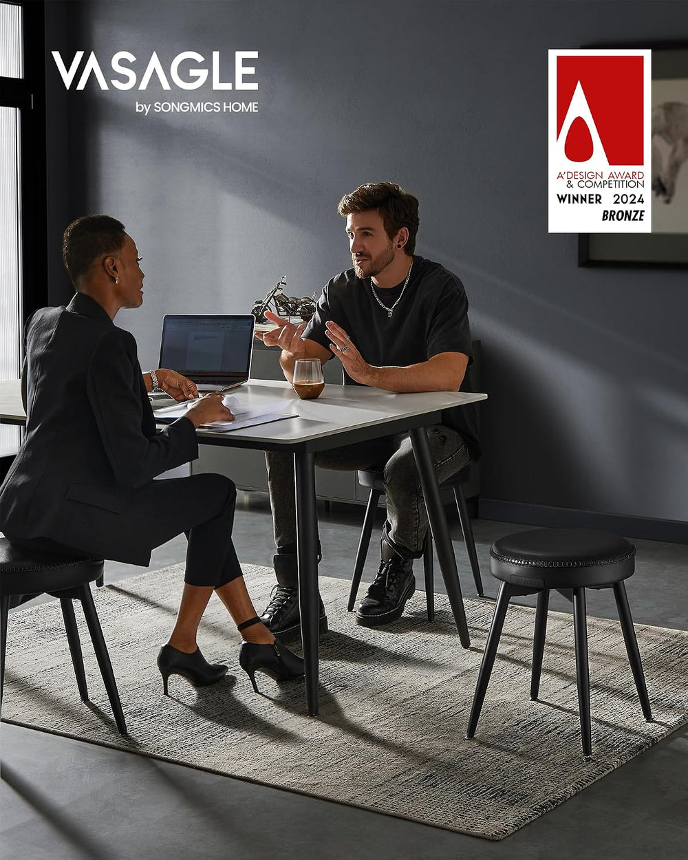 VASAGLE Dining Chairs Stools Set of 2, Upholstered, PU Leather