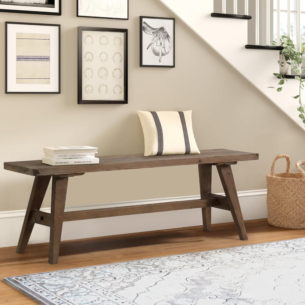 Wnutrees 47" Farmhouse Wood Bench, Solid Wood Entryway Bench, Brown | Di...