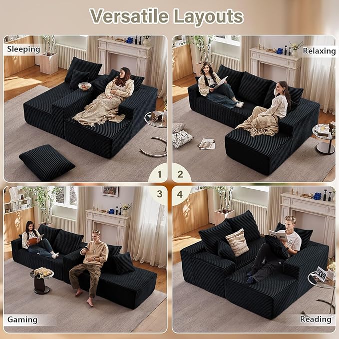 107" Modular Sectional Couches for Living Room, Comfy L Shaped Cloud Cou...