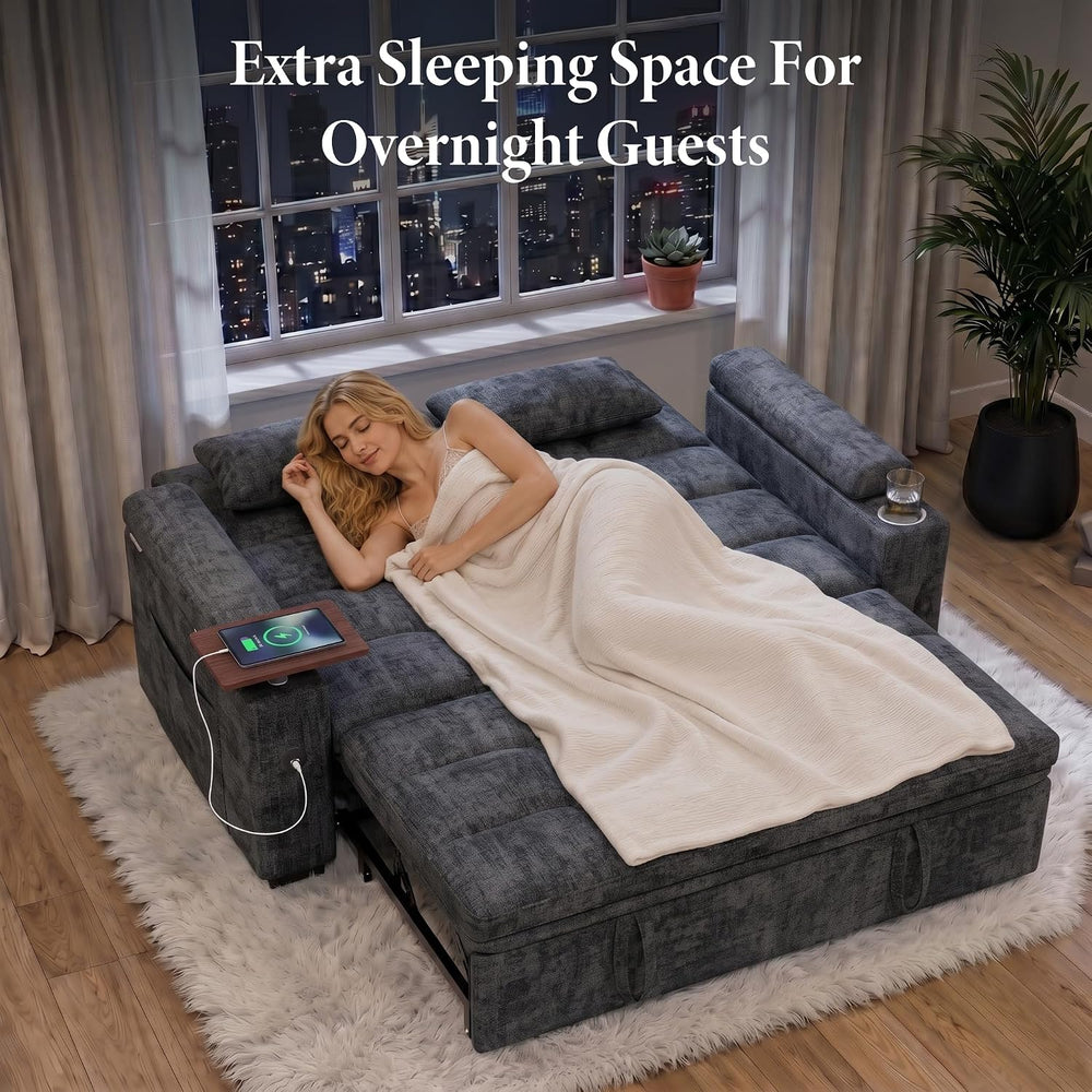 Dreamzie 65'' Convertible Sleeper Sofa Bed with Swivel Side Table, Ch...