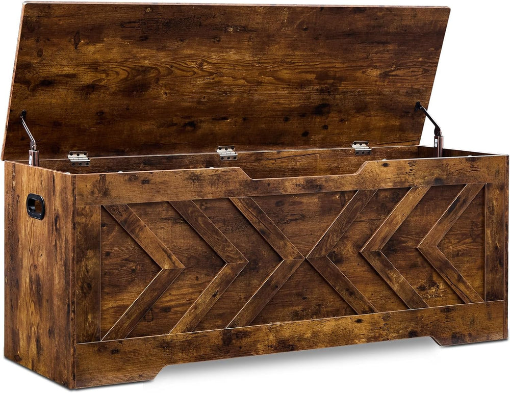 47.2” Storage Bench,Extra Large Wooden Storage Chest with 2 Safety Hinges,ent...