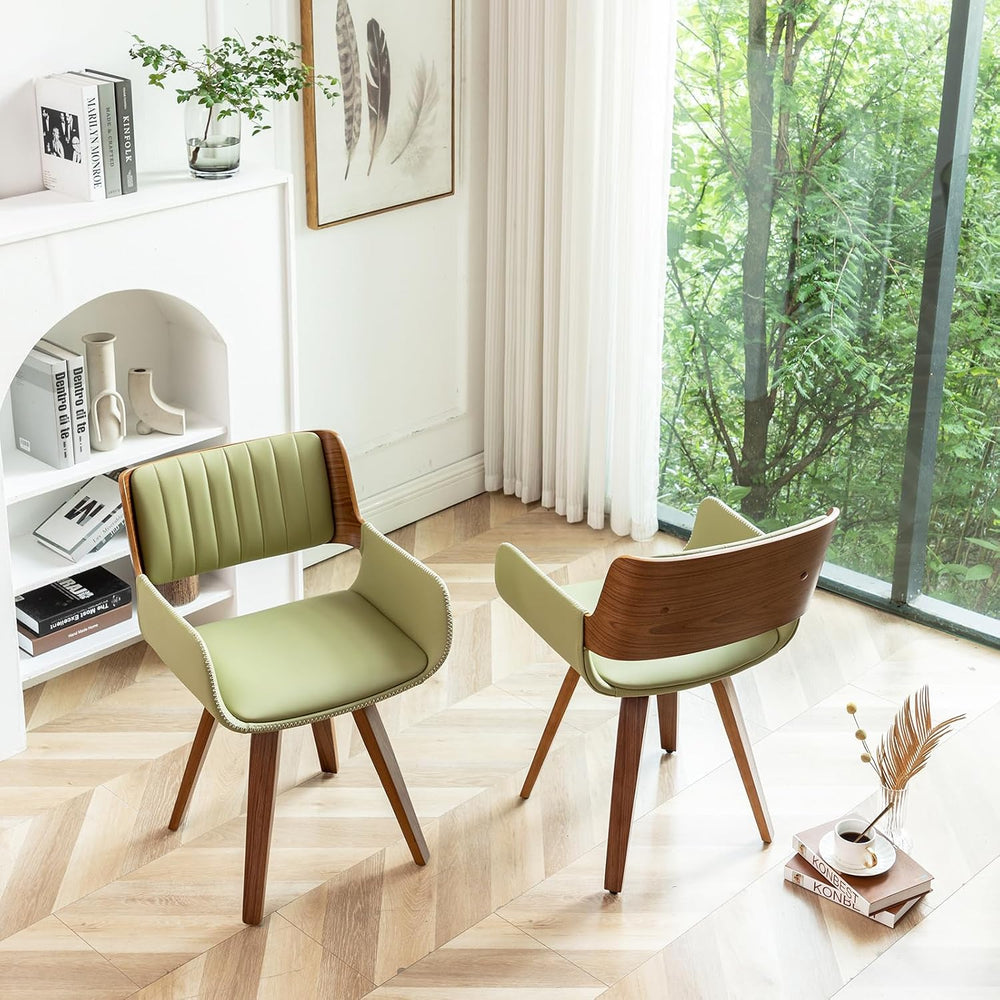 LUNLING Swivel Accent Faux Leather Dining Chairs, Mid Century Modern Chairs w...