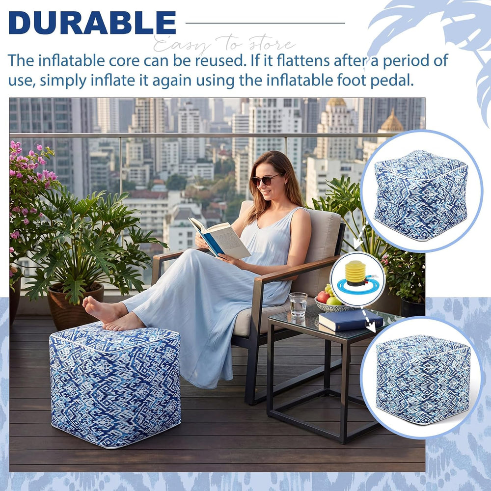 Juexica 2 Pack Inflatable Outdoor Ottoman Pouf Waterproof Cube 16" Squar...