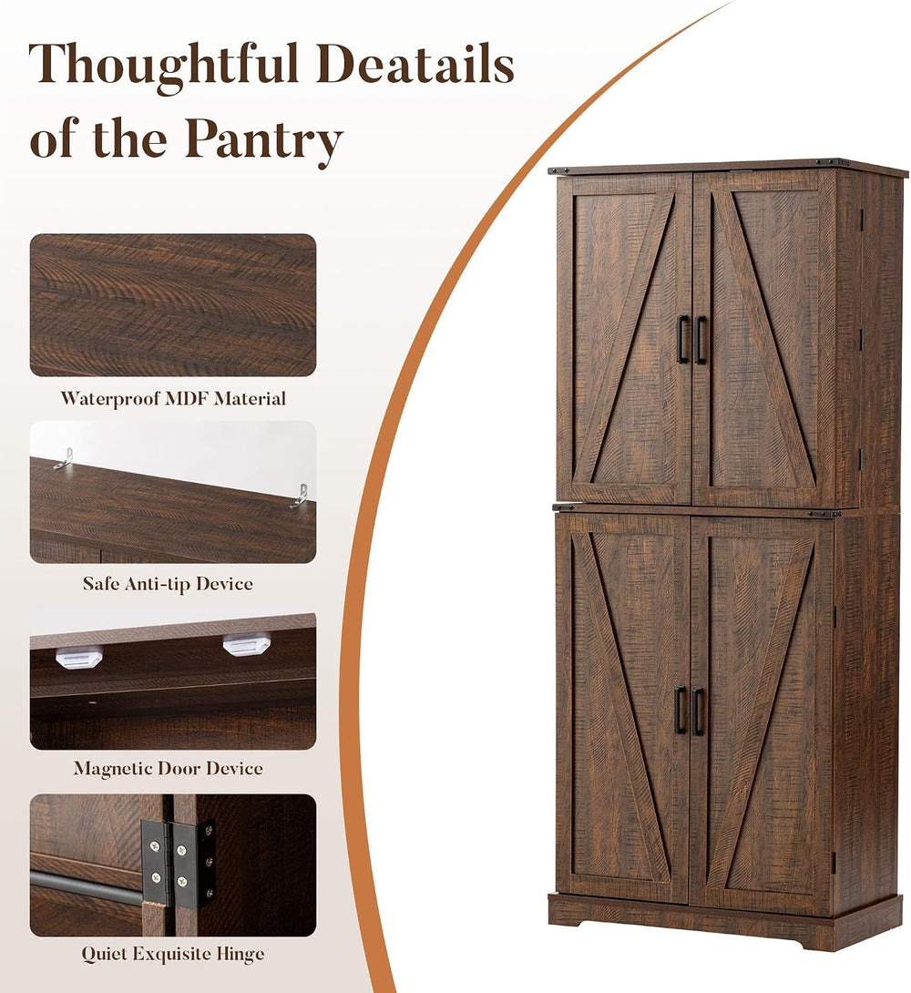 HOMPUS 71" Tall Kitchen Pantry Cabinet with Doors and Drawer, Farmhouse ...