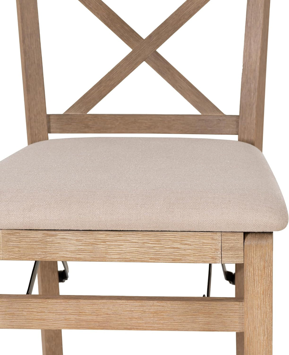 Linon Triena X Back Neutral Greywash Wooden Fully Assembled Folding 24 Inch S...
