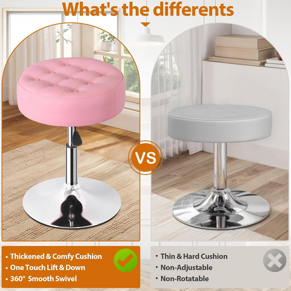 Nova Microdermabrasion Vanity Chair Stool Modern Tufted Round Ottoman Stool S...